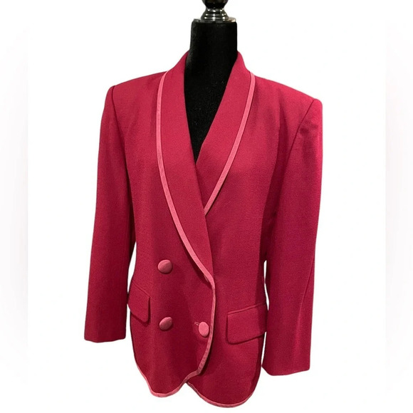 Vintage Christian Dior Doubles Breasted 100% Wool Blazer Jacket Burgundy Red - Picture 4 of 8